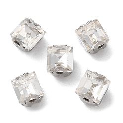 Прозрачный Квадратная вышивка стразами, многожильных ссылки, стекло горный хрусталь, с настройками зубцов из нержавеющей стали, аксессуары для одежды, граненые, прозрачные, 4.5x4x3.8 мм, отверстие : 0.9 мм