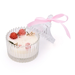 Red Clear Glass Candles, Barrel Shaped Smokeless Decorations, with Dryed Flowers, the Box only for Protection, No Supply Again if the Box Crushed, Red, 96x66mm