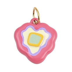 Ярко-Розовый 304 подвеска из нержавеющей стали, окрашенная распылением, сердце с квадратным шармом, золотые, ярко-розовый, 17x15.5x3.5 мм, отверстие : 4.5 мм