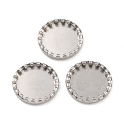 Stainless Steel Color Non-Tarnish 316 Surgical Stainless Steel Cabochon Tray Settings, Lace Edge Bezel Cups, Flat Round, Stainless Steel Color, Tray: 14mm, 17x2mm