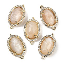 Лунный Камень Овальные звенья из натурального лунного камня, латунь с покрытием из латуни, микро-паве, прозрачные подвески из кубического циркония, золотые, 21x12.5x5 мм, отверстия : 1.6 mm и 1.4 мм