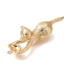 Real 18K Gold Plated Brass Peg Bails Pendants, Cat Shape, for Half Drilled Beads, Real 18K Gold Plated, 38x9x11mm, Hole: 1mm, Pin: 1mm
