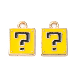 Золотистый Сплав эмали прелести, квадрат с вопросительным знаком, золотые, золотые, 12.5x9x1 мм, отверстие : 1.6 мм, 10 шт / комплект