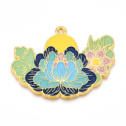 Желтый Подвески из эмалированного сплава с гальванопокрытием, без кадмия, без никеля и без свинца, , золотые, желтые, 41x54x2 мм, отверстие : 2.5 мм