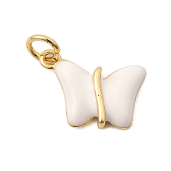 Белый Латунь эмаль прелести, очарование бабочки, с целью перехода в кольце, без свинца и без кадмия, долговечный, стойки покрытие, реальный 18 k позолоченный, белые, 15x10.5x3 мм, отверстие : 3.5 мм