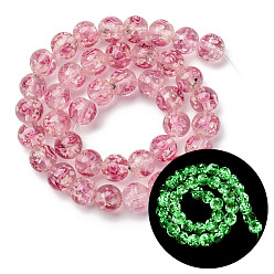 Pink Светящиеся бусины ручной работы из искусственного песка в технике лэмпворк, круглые с розовым, светится в темноте, розовые, 9~11 мм, отверстие : 1.2~1.5 мм, около 40~41 шт / нитка, 14.80''~15.31'' (37.6~38.9 см)