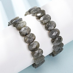 Лабрадорита Натуральные граненые браслеты из лабрадорита с бусинами, эластичные, для женщин., овальные, бусины : 14x10x5.5 мм, внутренний диаметр: 2.32 дюйм (5.9 см)