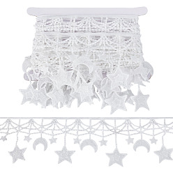 Белый 5ярдов полиэстеровой кружевной отделки, звезда и луна, с картой дисплея 1pc картона, белые, 4 дюйм (100 мм)