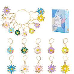 (52) Непрозрачная лаванда 20 шт 10 стили цветок сплав эмаль кулон запирающиеся маркеры стежков, с 304 серьгами из нержавеющей стали, разноцветные, 3.5~4 см, 2 шт / стиль
