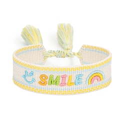 Желтый Браслеты из полиэфирного шнура на тему Дня святого Валентина, с кисточкой, слово счастливое, желтые, внутренний диаметр: 2-3/8 дюйм (6 см)