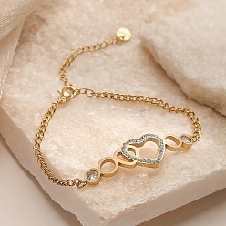 Сердце 304 браслет из нержавеющей стали с микропаве из циркония для женщин, сердце, 6-5/8 дюйм (16.7 см)