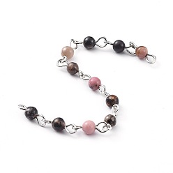 Родонит Цепочки из натурального родонита ручной работы, несварные, с железным штифтом, платина, 12x4 мм, 39.37 дюйм (1 м) / прядь