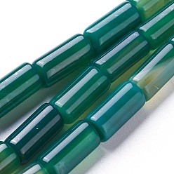 Морско-зеленый Природные крашеные шарики агата стренг, колонка, цвета морской волны, 15~16x7~8 мм, отверстие : 1.2 мм, около 25 шт / нитка, 15.3 дюйм (39 см)