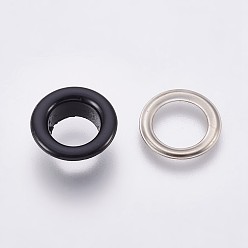 Black Iron Grommet Eyelet Findings, for Bag Making, Flat Round, Platinum, Black, 16.3x5mm, Inner Diameter: 10mm
