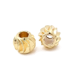 Настоящее золото 18K Рифленые круглые латунные бусины, долговечный, стойки покрытие, без свинца и без кадмия, реальный 18 k позолоченный, 4x3 мм, отверстие : 1.5 мм