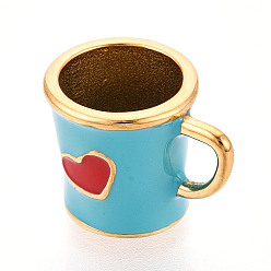 Небесно-голубой 304 нержавеющей стальной эмали подвески, чашка с подвеской в виде сердца, ионное покрытие (ip), реальный 14 k позолоченный, голубой, 17.5x13.5x12.5 мм, внутренний диаметр: 10 мм, отверстие : 5x4 мм