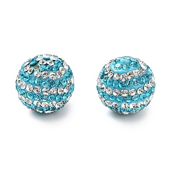 Синий Циркон Полосатый узор полимерная глина стразы бусины, круглые, дискотечный шар бисер, синий циркон, 16x15.5 мм, отверстие : 1.5 мм