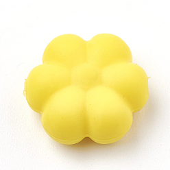 Jaune Perles de silicone écologiques de qualité alimentaire, flowerr, jaune, 14x13x6mm, Trou: 2mm