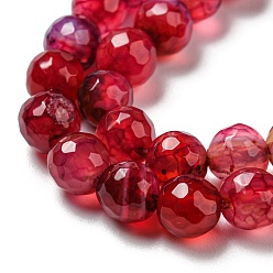 Cerise Natural Agate Beads Strands, Dyed & Heated, Round, Faceted, Cerise, 6mm, Hole: 1mm, about 62pcs/strand, 14.37~14.76 inch(36.5~37.5cm)