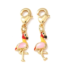 Flamingo Shape Декоративный кулон из латуни с микропаве из кубического циркония и эмали., с застежкой омар, стойки покрытие, долговечный, без кадмия и без свинца, золотые, форма фламинго, 31 мм