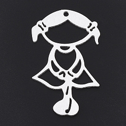 Silbern Silberfarbig Große Anhänger aus Aluminium, lasergeschnittene große Anhänger, Mädchen, Silberfarbe überzogen, 50x31x1 mm, Bohrung: 3 mm