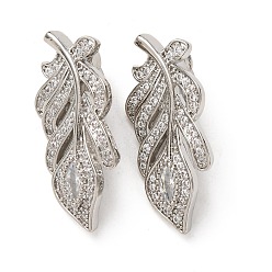 Платина Латунные микро проложить кубического циркония Twister застежками, лист, платина, 30x13.5x9.5 мм, отверстие : 1.8 мм