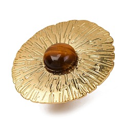 Тигровый глаз Круглые натуральные кольца из тигрового глаза, плоские круглые золотистые тона 304 манжеты из нержавеющей стали для женщин, размер США 6 (16.5 мм)