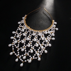 Золотой Пластиковая жемчужная сетка с латунными резинками для волос, аксессуары для волос в стиле бохо для женщин и девочек, золотые, 310x150 мм