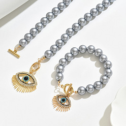 Гейнсборо Комплекты браслетов и ожерелий из сплава со стразами и искусственным жемчугом, злые глаза, светло-серые, ожерелья: 19.49 дюйм (49.5 см)