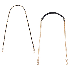 Black Bag Strap Chains, Iron Curb Link Chains with PU Leather, with Swivel Lobster Claw Clasps, Black, 119~122x1cm, 1strand/set
