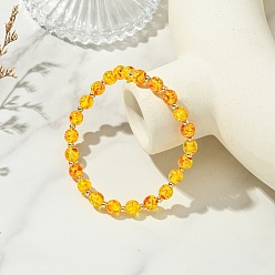 Gold Resin Imitation Amber Round Beaded Stretch Bracelets, Golden, Gold, Inner Diameter: 2.03 inch(5.15cm)