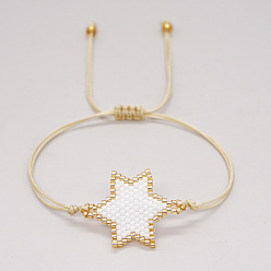 Белый Стекло бисер ссылаются браслеты, плетеные браслеты из полиэфирного шнура для женщин, звезда, белые