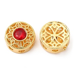 Real 18K Gold Plated Brass Multi-Strand Links, with Glass, Hollow Flat Round, Real 18K Gold Plated, 10x5mm, Hole: 1.8mm