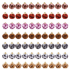 Mixed Color Handmade Cloth Fabric Covered Pendants, with Golden Tone Alloy Findings, Round, Mixed Color, 16~17x14mm, Hole: 1.5mm, 70pcs/set