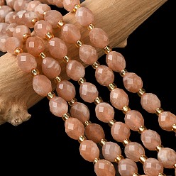 Peach Moonstone Натуральный персиковый лунный камень, граненые, рис, с бисером, 7.5~8x6~7.5 мм, отверстие : 0.8~1 мм, около 36~40 шт / нитка, 15.55~15.75'' (39.5~40 см)