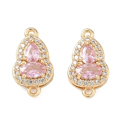 Pink Латунные микропаве звенья-коннекторы из кубического циркония, ссылки на калабаш, реальный 18 k позолоченный, розовые, 14x8x4.5 мм, отверстие : 1 мм