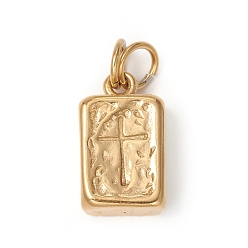 Золотой 304 подвески из нержавеющей стали, с двумя соединительными колечками , кубовидный с крестом, золотые, 27x16x10 мм, переходное кольцо: 10x1.5 мм, внутренний диаметр: 7 мм