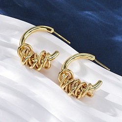 Настоящее золото 18K Серьги-гвоздики из латуни в форме буквы С с узлом, без свинца и без кадмия, долговечный, стойки покрытие, реальный 18 k позолоченный, 28x9 мм