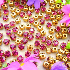 Фуксиновый Плоская круглая вышивка стразами, стекло кристалл горный хрусталь, многожильных ссылки, с латунной закрепкой, красно-фиолетовые, 4 мм, около 1400~1440 шт / упаковка