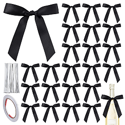Черный 50 шт. полиэстеровые банты, с 50 пластиковой проволокой для животных, закрученной в жгут, и 1 рулоном двусторонней клейкой бумаги для украшения рождественской елки или подарочной коробки, чёрные, 114x111x4.5 мм, 50 шт