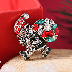 Santa Claus Брошь-булавка из золотистого сплава со стразами на рождественскую тематику, красочный, Дед Мороз