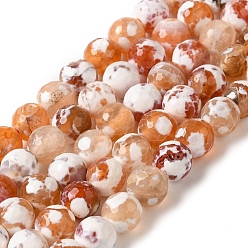 Сэнди Коричневый Нити окрашенных и нагретых натуральных агатовых бус с огненным кракелюром, граненые, круглые, песчаный коричневый, 8 мм, отверстие : 1.2 мм, около 48 шт / нитка, 36 см