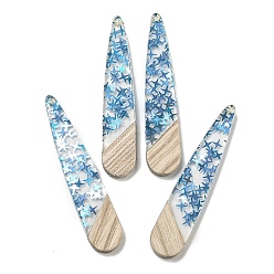 Темно-Голубой Деревянные подвески, смола и золотая фольга, слеза, глубокое синее небо, 53.5x11x4 мм, отверстие : 1.5 мм