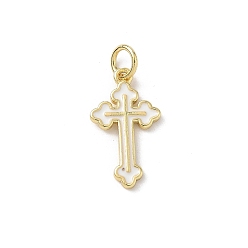 Белый Латунь эмаль подвески, крест прелести, стойки покрытие, без кадмия и без свинца, долговечный, реальный 18 k позолоченный, с целью перехода в кольце, белые, 18x10.5x1.5 мм, отверстие : 3.5 мм