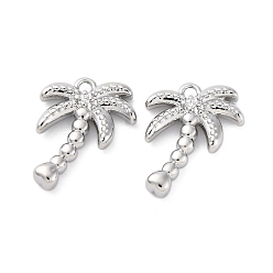 Платинированный Подвески латунные горный хрусталь, без кадмия, без никеля и без свинца, очарование кокосового дерева, Реальная платина, 14x13x3 мм, отверстие : 1.2 мм