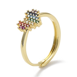 Золотой Регулируемые кольца с цирконием цвета радуги на День святого Валентина, латунные кольца перста сердца, золотые, размер США 8 1/2 (18.5 мм)