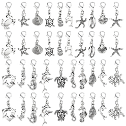 Silver 80Pcs 20 Styles Ocean Alloy Pendant Decorations, with Alloy Lobster Claw Clasps, Silver, 27~40mm, 4pcs/style