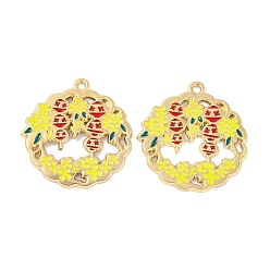 Желтый Стойки подвески обшивки сплава, с эмалью, без кадмия, без никеля и без свинца, золотые, цветочный шарм, желтые, 30x28x1.3 мм, отверстие : 1.8 мм