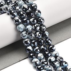 Светло-Голубой Гальванические нити из натурального огненного агата с кракле, круглые бусины, окрашенная и подогревом, граненый (128 граней), Небесно-голубой, 10 мм, отверстие : 1.4 мм, около 38 шт / нитка, 14.96 дюйм (38 см)