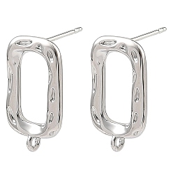 Platinum SHEGRACE Brass Earring Stud Earring Findings, Rectangle, with Loop, Cadmium Free & Lead Free & Nickel Free, Platinum, 19x11mm, Hole: 1mm, Pin: 12x0.8mm